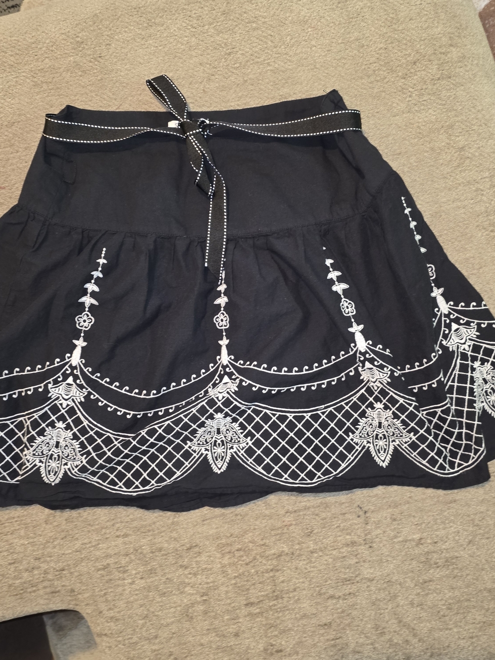 Speechless Black Skater Lined Skirt with White Embroidered Large